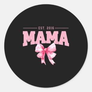 Mama est 2016 coquette pink bow retro mum mothers classic round sticker