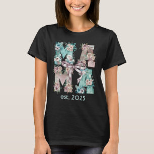 Mama Est. 2025 Floral Boho Typography Art T-Shirt