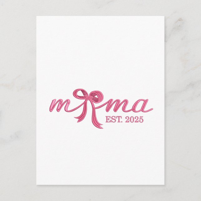 Mama Est 2025 Hot Pink Bow Coquette Mother Day Announcement Postcard (Front)