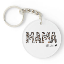 Mama Est Keychain Leopard Print, Custom Mama Est