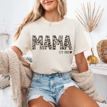 Mama Est TShirt Leopard Print, Custom Mama Est