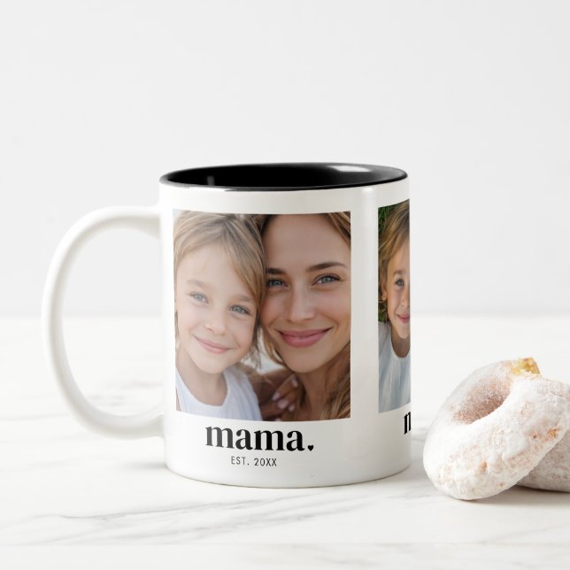 Mama Established Black 3 Photo Two-Tone Coffee Mug (With Donut)