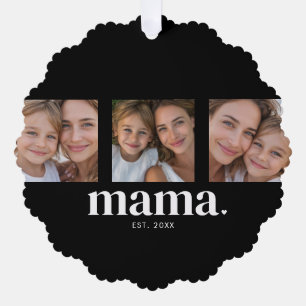 Mama Established Modern Black 3 Photo Tree Decoration Card