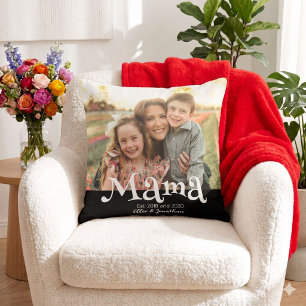 Mama Established Photo Kids Name Fun Text Cushion