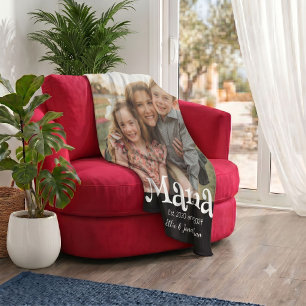 Mama Established Photo Kids Name Fun Text Fleece Blanket