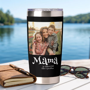 Mama Established Photo Kids Name Fun Text Insulated Tumbler