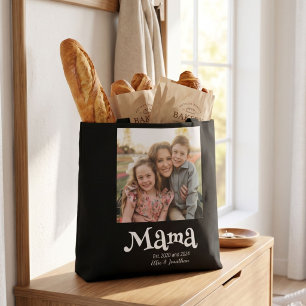 Mama Established Photo Kids Name Fun Text Tote Bag