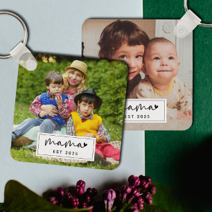 Mama Established Year Simple Photo Personalized Key Ring