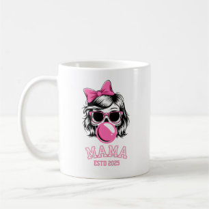 Mama Estd 2025 Skull With Pink Bow Custom Year Coffee Mug