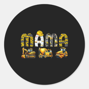Mama Family Matching Birthday Construction Boy Bir Classic Round Sticker