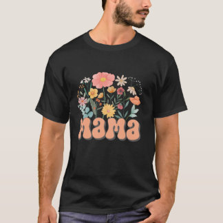 Mama Floral Daisy Hippie Groovy Wildflower Funny M T-Shirt
