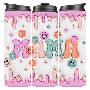 Mama Floral Retro Smile Face 3D Inflated Puff Thermal Tumbler