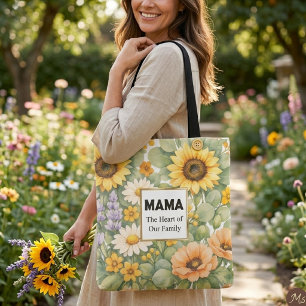 MAMA Floral Watercolor Faux Gold Frame Artwork Tote Bag