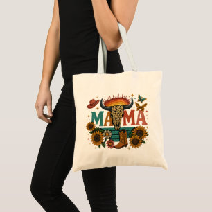 Mama Flower Embroidery Design Cowgirl Boho Mom Tote Bag