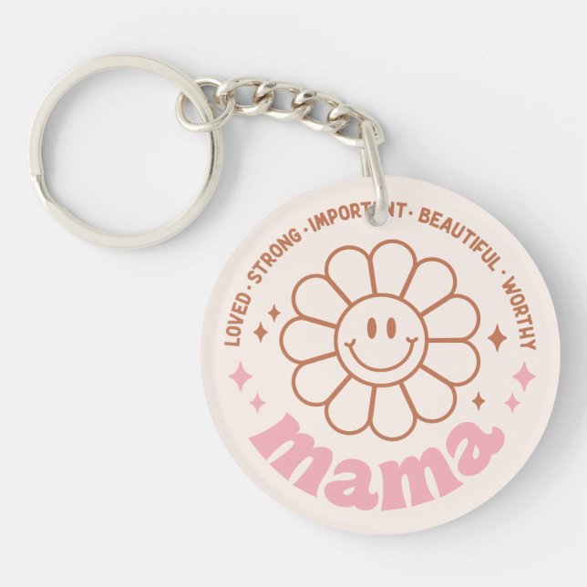 Mama Flower: Loved, Strong, Beautiful, and Worthy Key Ring (Front)
