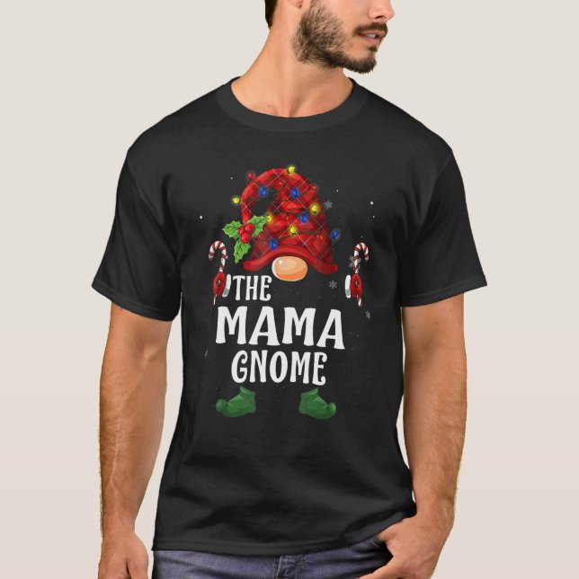 Mama Gnome Buffalo Plaid Matching Family Christmas T-Shirt (Front)