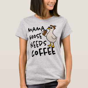 Mama Goose Needs Coffee Cute Duck Drinking Iced T-Shirt
