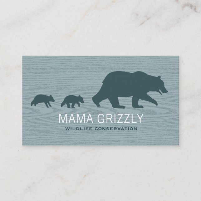 Mama Grizzly Bear with Cubs Silhouettes Wildlife Business Card (Front)