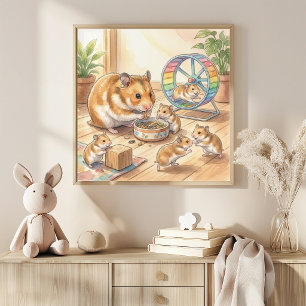 Mama Hamster and Babies Nursery Poster