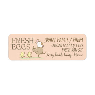 Mama hen and chicks on an egg-coloured carton labe return address label