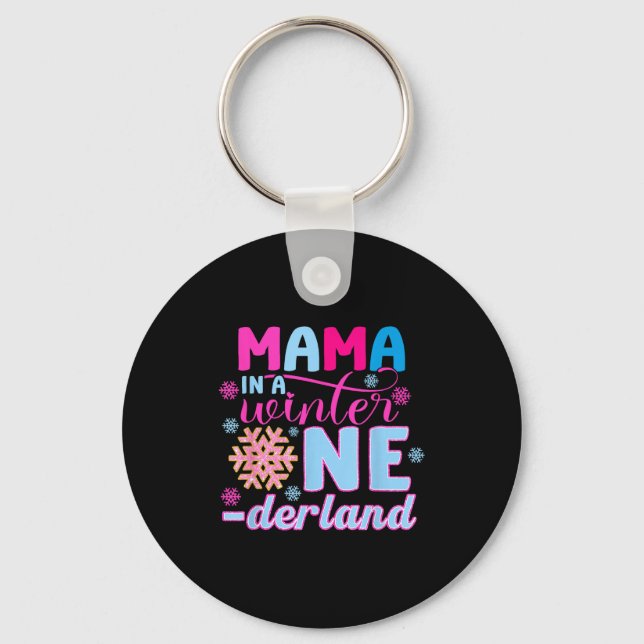 Mama In A Winter Onederland Bday Girl Sweet Snowfl Key Ring (Front)
