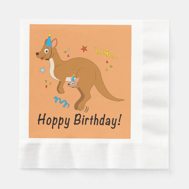 Mama Kangaroo and Baby in Birthday Hats Napkin (Front)