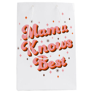 Mama Knows Best Pink Brown Funny Retro Lettering Medium Gift Bag