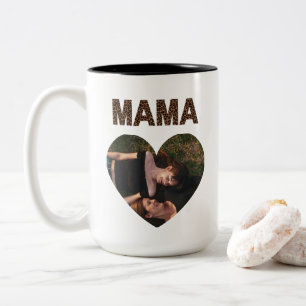 'Mama' Leopard Design Trendy Birthday Photo  Two-Tone Coffee Mug