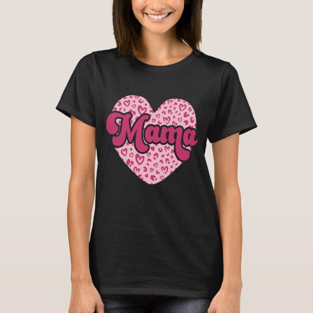 Mama Leopard Print Love Heart T-Shirt (Front)