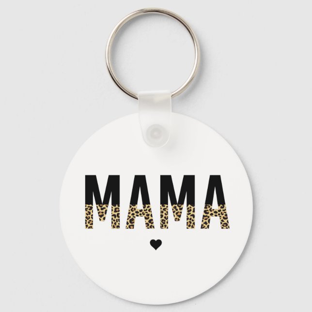 Mama Leopard print Typography Mum Gifts Key Ring (Front)