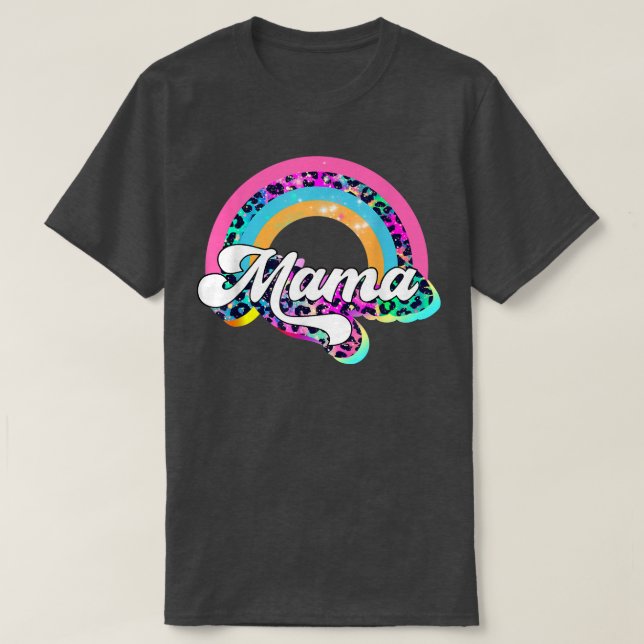 Mama Leopard Rainbow Cheetah Print Mummy Graphic  T-Shirt (Design Front)