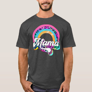Mama Leopard Rainbow Cheetah Print Mummy Graphic  T-Shirt