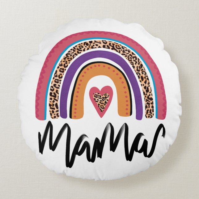 Mama Leopard Rainbow Round Cushion (Front)