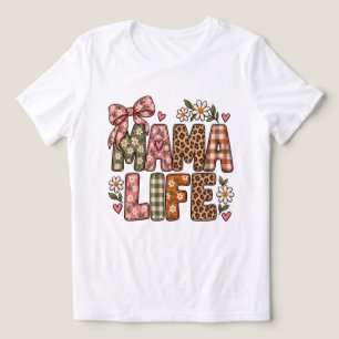Mama Life Floral Leopard Plaid Coquette Bow T-Shir Tri-Blend Shirt