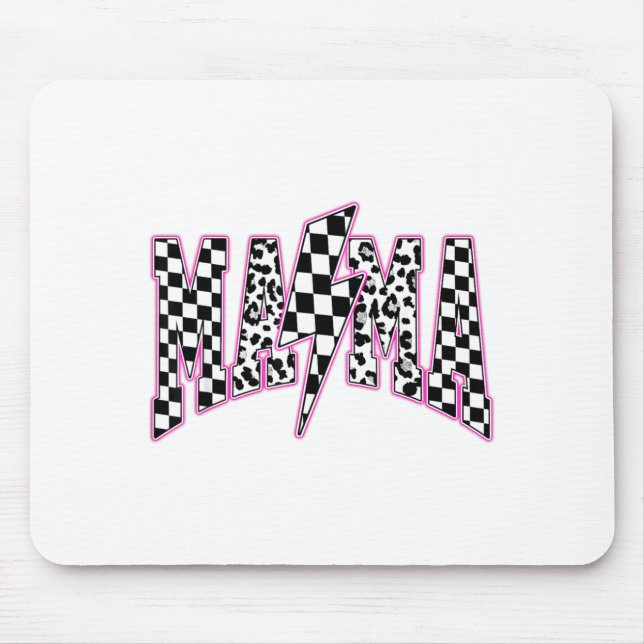 Mama Lightning Bolt Checkered Leopard Varsity Moth Mouse Pad (Front)