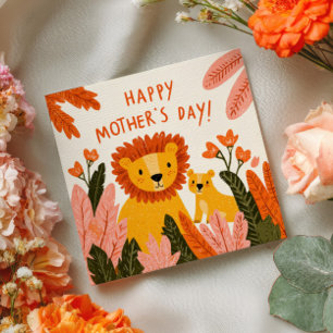 Mama Lion with Her Cub Cute Happy Mother's Day Card