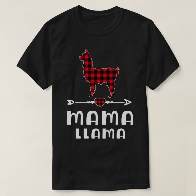 Mama Llama Christmas Pajama Red Plaid Buffalo Fami T-Shirt (Design Front)
