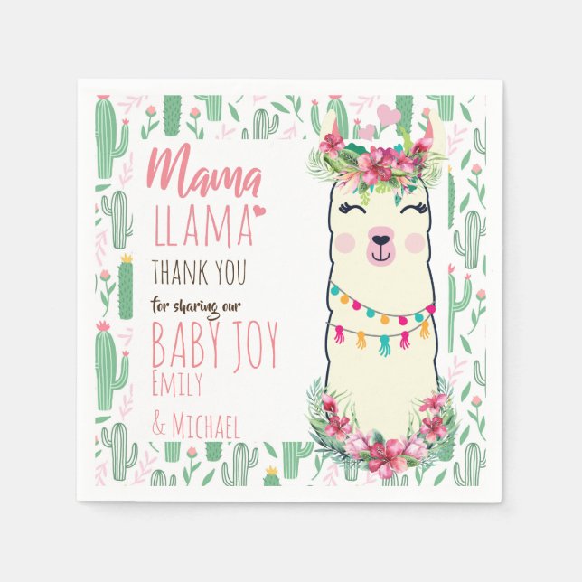 Mama Llama Fiesta Baby Girl Shower Partyware Napkin (Front)