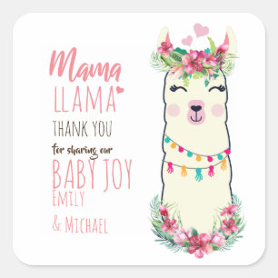 Mama Llama Fiesta Baby Girl Shower Partyware Square Sticker