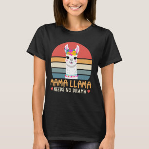 Mama Llama Needs No Drama Cute Floral Retro Mother T-Shirt