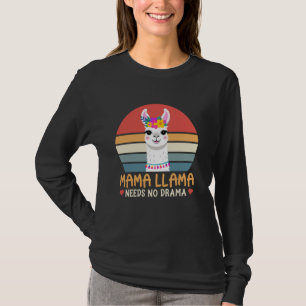 Mama Llama Needs No Drama Cute Floral Retro Mother T-Shirt
