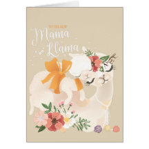 Mama Llama with baby llama & flowers card