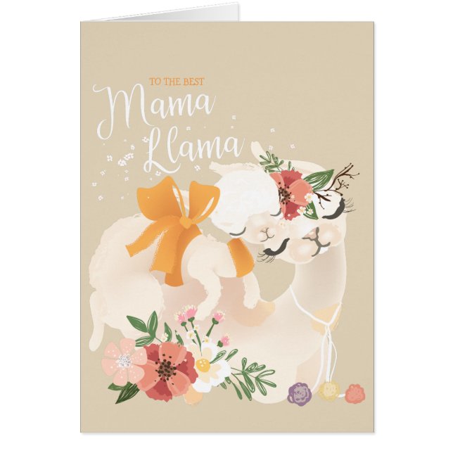 Mama Llama with baby llama & flowers card (Front)