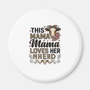 Mama Loves Her Herd Vintage Cow Mum Shirt Design_1 Magnet
