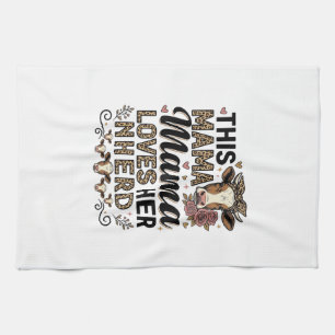 Mama Loves Her Herd Vintage Cow Mum Shirt Design_1 Tea Towel