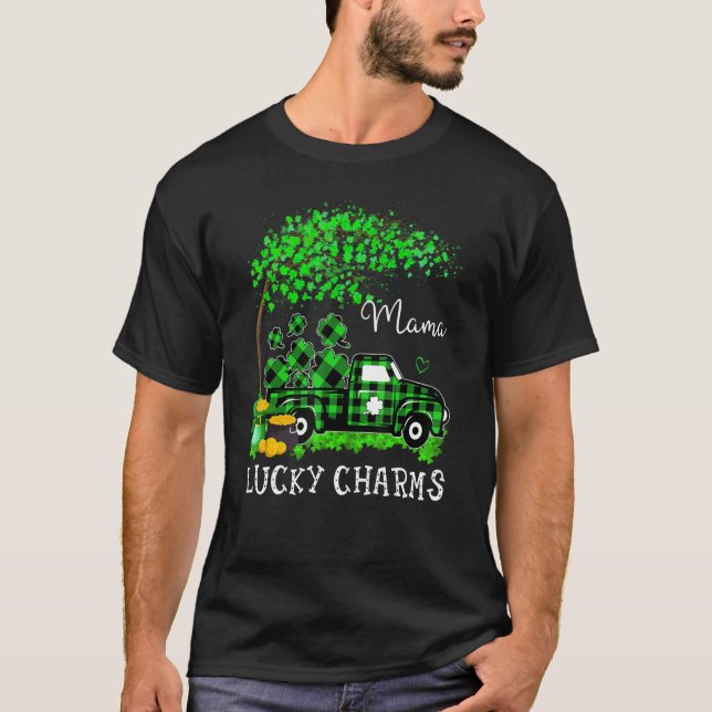 Mama Lucky Charm Shamrock Graphic Truck St Patrick T-Shirt (Front)