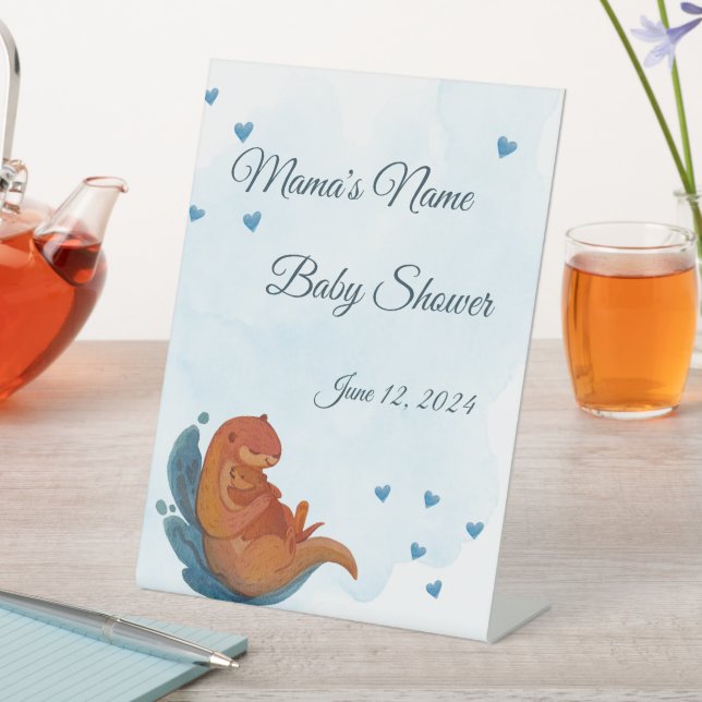 Mama & Me Otter Baby Shower Pedestal Sign (In SItu)