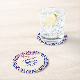 Mama Mia Baby Shower Cherry Blossoms Round Paper Coaster
