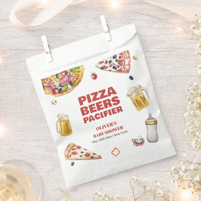 Mama Mia Pizza Beer Pacifier Baby Shower Favour Bag (Clipped)
