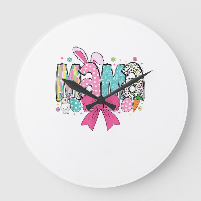 Mama Mini Easter Matching Mama Bunny Easter Day T- Large Clock (Front)